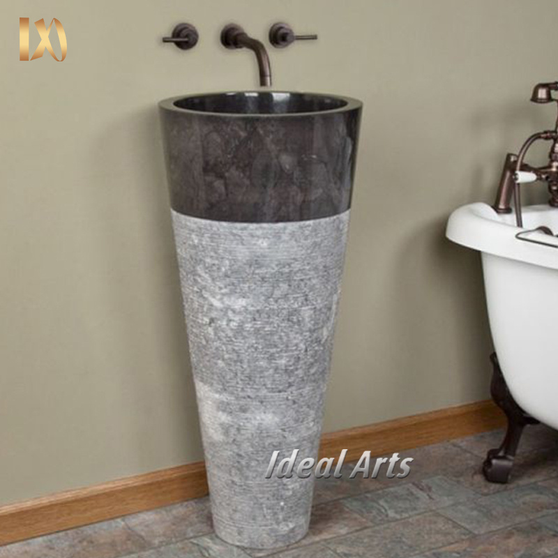 custom cast real round black marble bathroom sinks floor mounted stone water basin marble hand washing vessel sink for bathroom