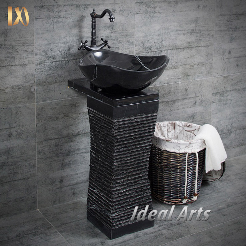 custom cast real round black marble bathroom sinks floor mounted stone water basin marble hand washing vessel sink for bathroom