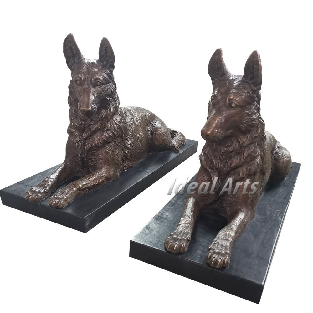 Ideal Arts Casting modern garden metal animal bronze dog sculpture german shepherd statue