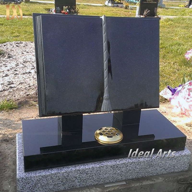 Ideal Arts customized tombstone natural stone granite black cemetery marble books black marble bible headstone