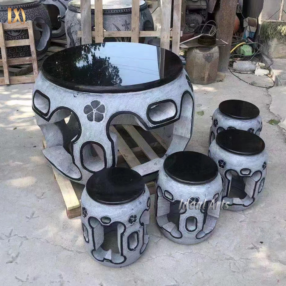 Ideal Arts Chinese Home Yard Decoration Outdoor Garden Round Granite Stone Marble Tables And Benches For Sale