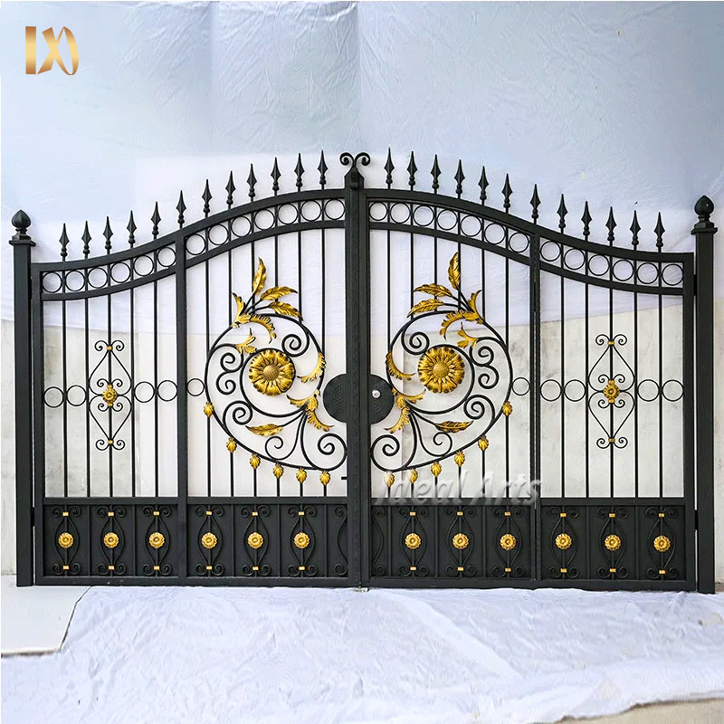 Simple modern house entrance front door automatic remote control wrought iron metal main gate designs