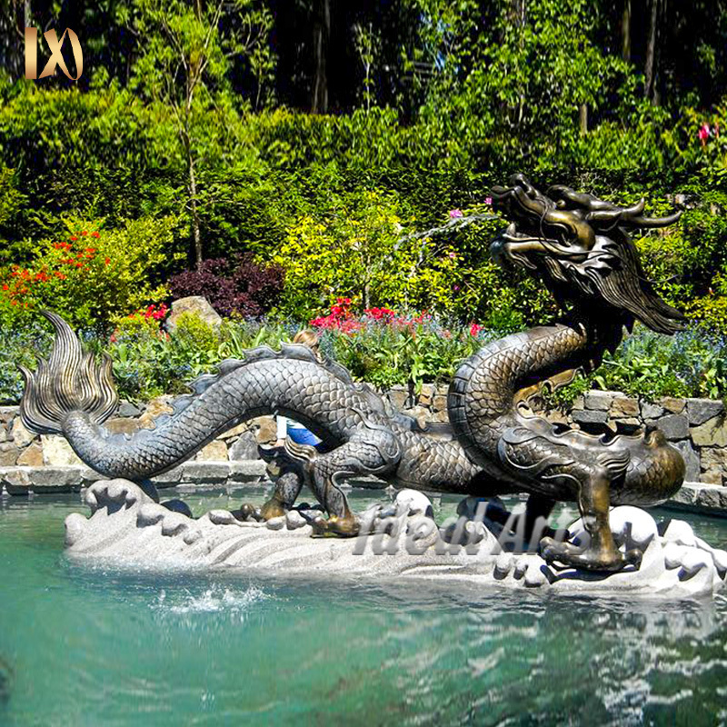 Casting Garden Decorative Metal Bronze Dragon Statue With Bowl Water Fountain