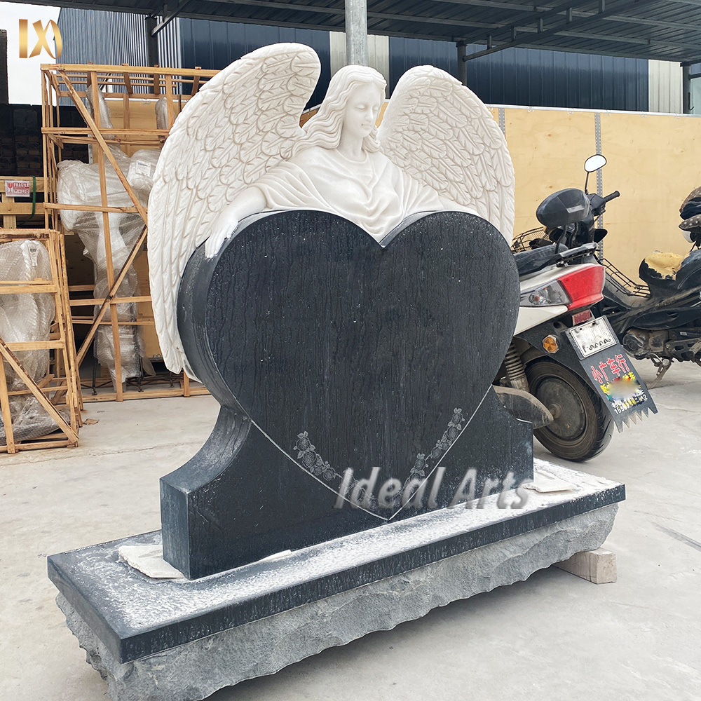 factory price cemetery White Marble guardian Angel statue Headstone With Heart For Monument