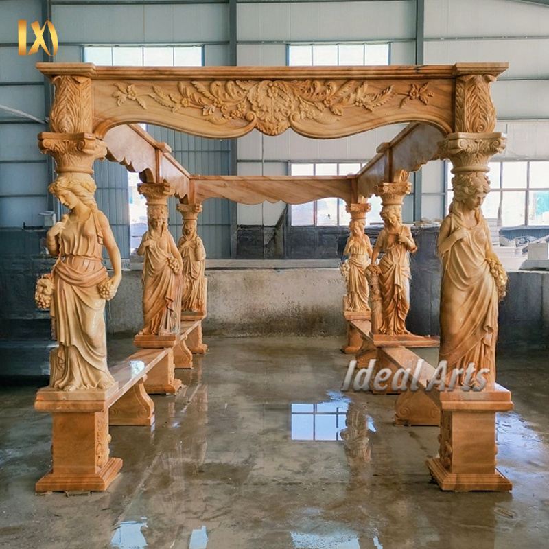 Factory customization European Style Marble and Metal Wrought Gazebo Women Marble Gazebo Sculpture