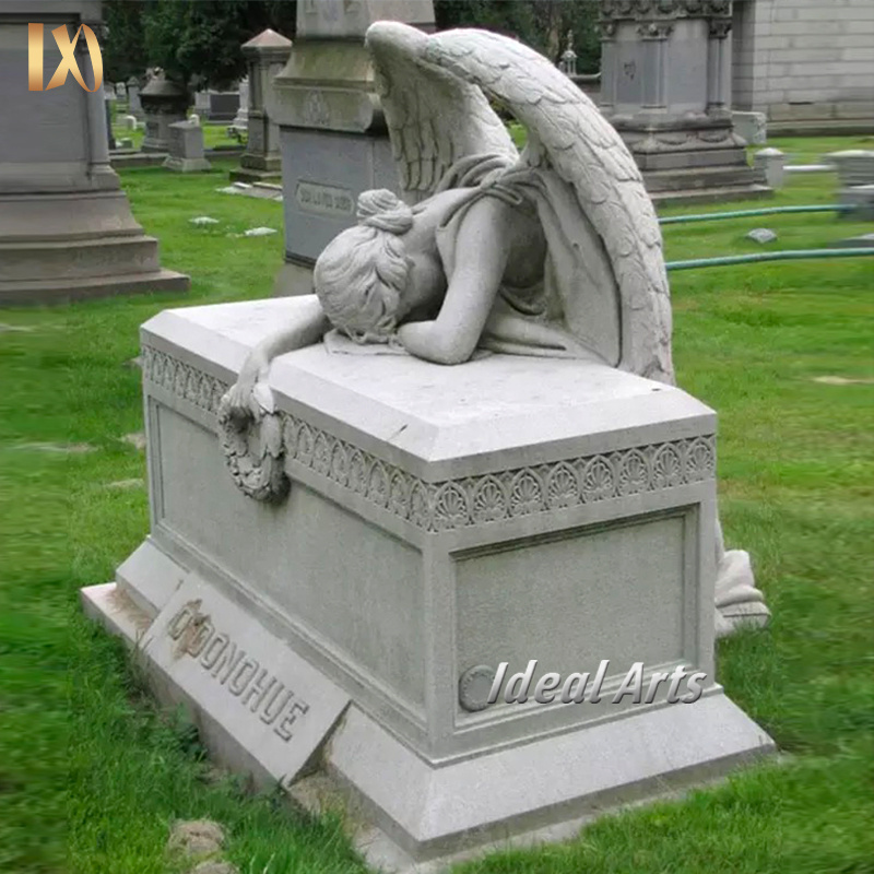 Factory Outlet Natural Marble Crying Angel Wing Statue Headstone