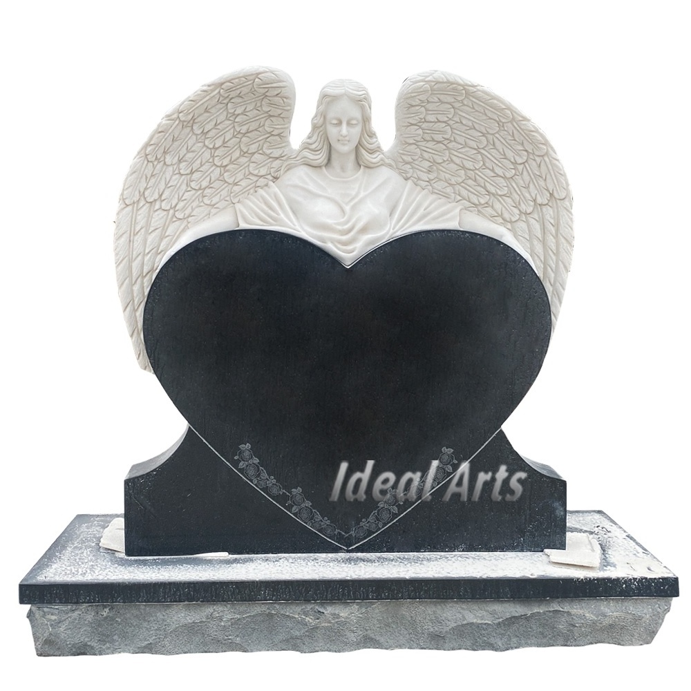 factory price cemetery White Marble guardian Angel statue Headstone With Heart For Monument