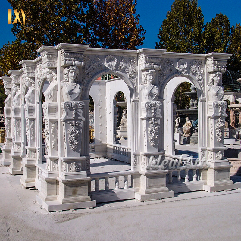 Factory customization European Style Marble and Metal Wrought Gazebo Women Marble Gazebo Sculpture