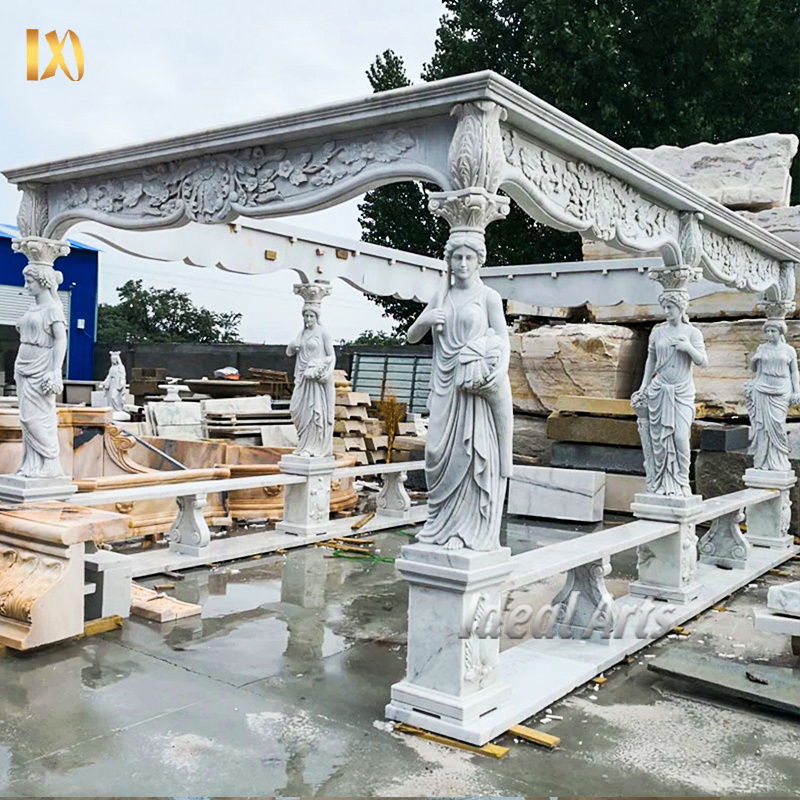 Factory customization European Style Marble and Metal Wrought Gazebo Women Marble Gazebo Sculpture