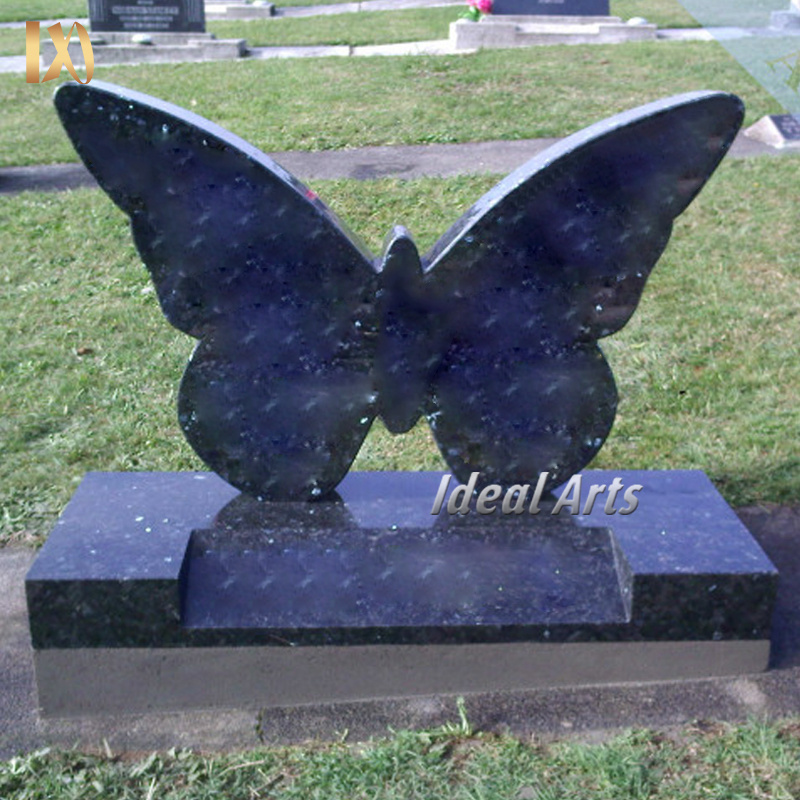 Ideal Arts simple black granite upright headstone gravestone design american granite butterfly headstones