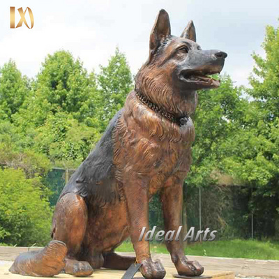 Ideal Arts Casting modern garden metal animal bronze dog sculpture german shepherd statue