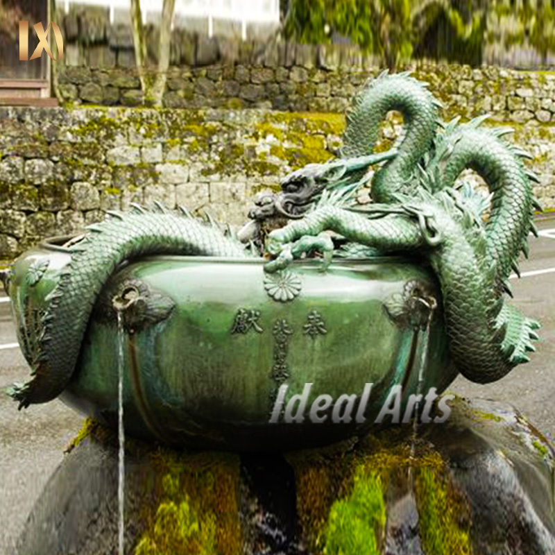 Casting Garden Decorative Metal Bronze Dragon Statue With Bowl Water Fountain