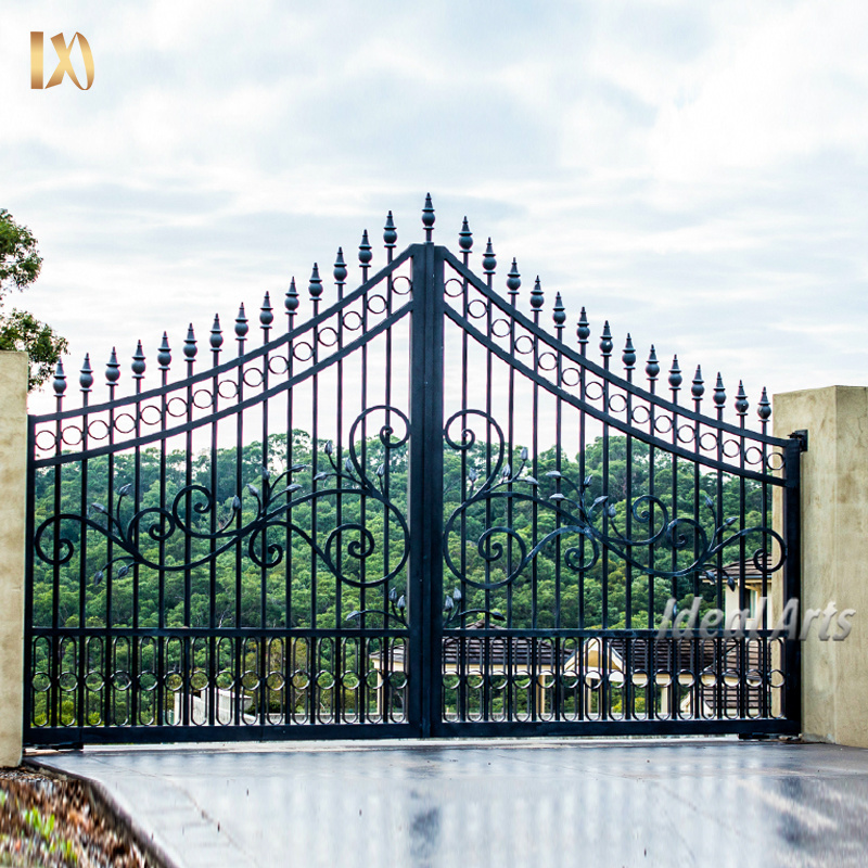 Simple modern house entrance front door automatic remote control wrought iron metal main gate designs