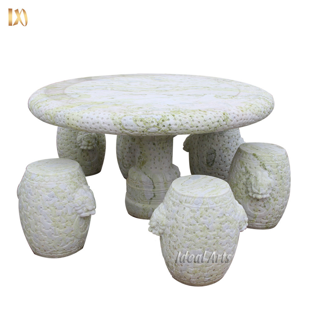 Ideal Arts Chinese Home Yard Decoration Outdoor Garden Round Granite Stone Marble Tables And Benches For Sale