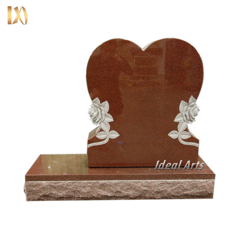 Ideal Arts double heart headstone with statue white red granite tombstones gravestone