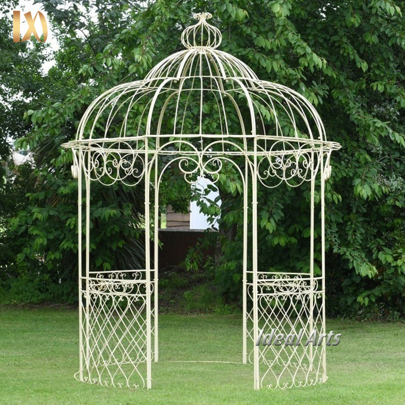 Decoration Outdoor Cast Metal Simple Garden White Wrought Iron Gazebo For Sale