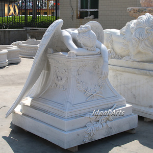 Factory Outlet Natural Marble Crying Angel Wing Statue Headstone