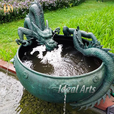 Casting Garden Decorative Metal Bronze Dragon Statue With Bowl Water Fountain