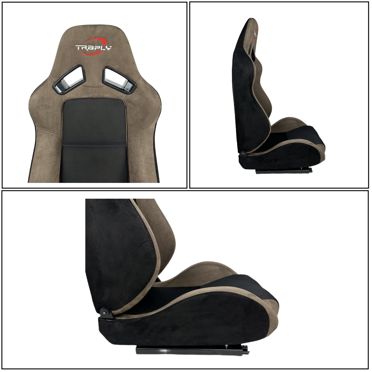 Reclinable Dual Sliders Brown Suede With Grid Cloth Bucket Seat Go Kart Racing Seats