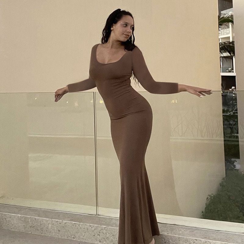 Wholesale Women'S Dresses Clothing 2023 Fall Winter Long Sleeve Dresses  Women Lady Elegant Body Hugging Fit Maxi Casual Dress | BestSuppliers.com