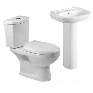 Washroom set bathroom comfortable ceramic washdown two piece toilet and pedestal basin sink for bathroom