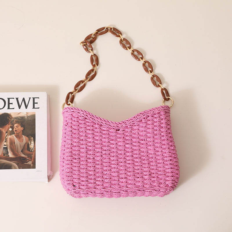 Summer bags for women  fashion candy color straw bag hardware chain handheld clutch shoulder bags beach wholesale handbags