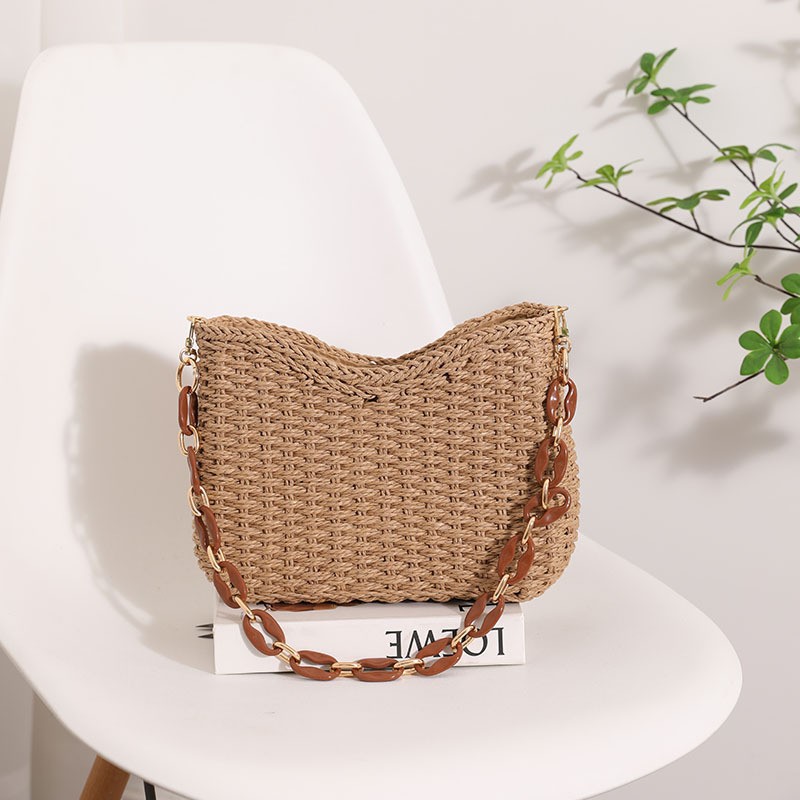 Summer bags for women  fashion candy color straw bag hardware chain handheld clutch shoulder bags beach wholesale handbags