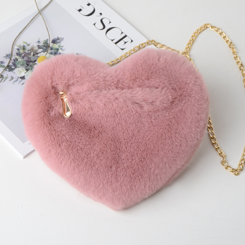 2021 Fashion Girls Love shape Crossbody  Shoulder Bag Pink Heart  shaped bag Gift Women handbags  Faux Fur Handbags like a heart