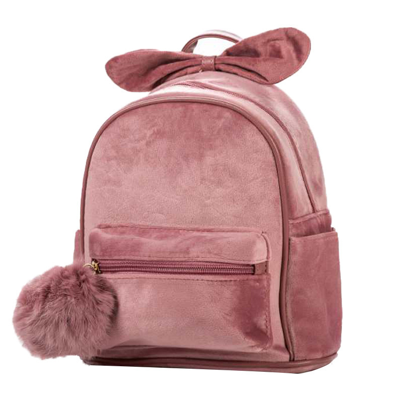 2021 New Arrival Girls Backpack Fashion Simple Pom pom Bag Cute Pink Black Backpack For kids