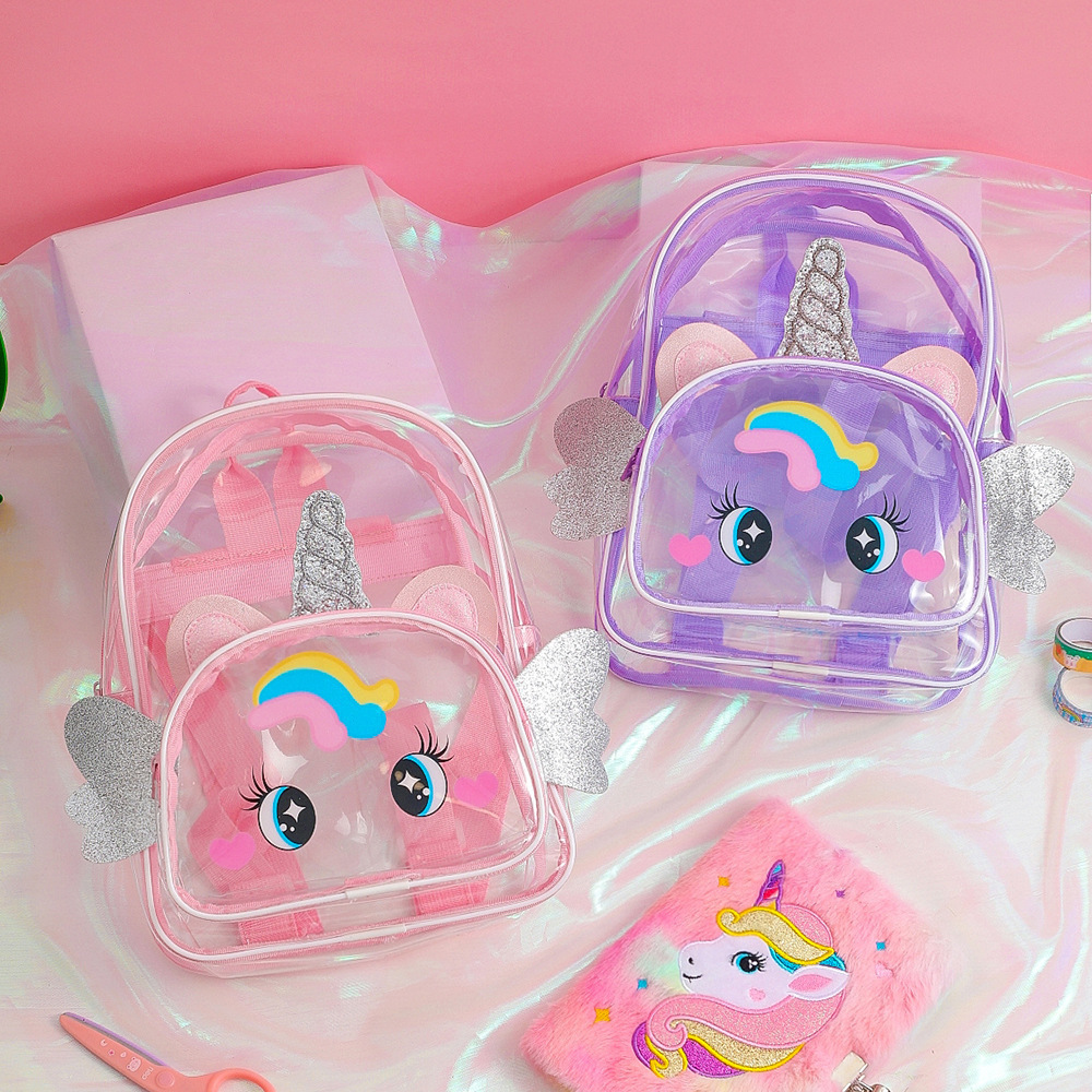 Transparent PVC Kids Backpack Stadium Approved Mini Cute Clear School Bag Big Eyes Unicorn Waterproof Backpack