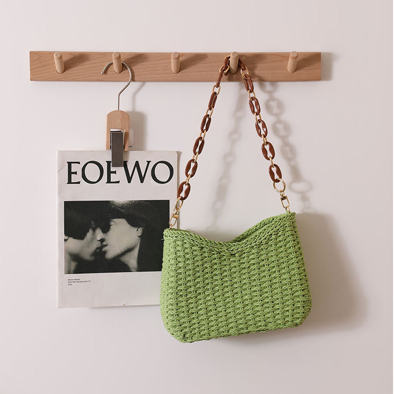 Summer bags for women  fashion candy color straw bag hardware chain handheld clutch shoulder bags beach wholesale handbags