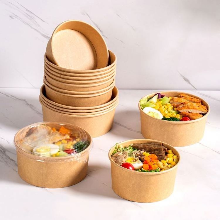 Disposable Salad Yogurt Container Round PET Plastic Clear Fruit Salad Takeaway Large Mixing Bowl with Lids