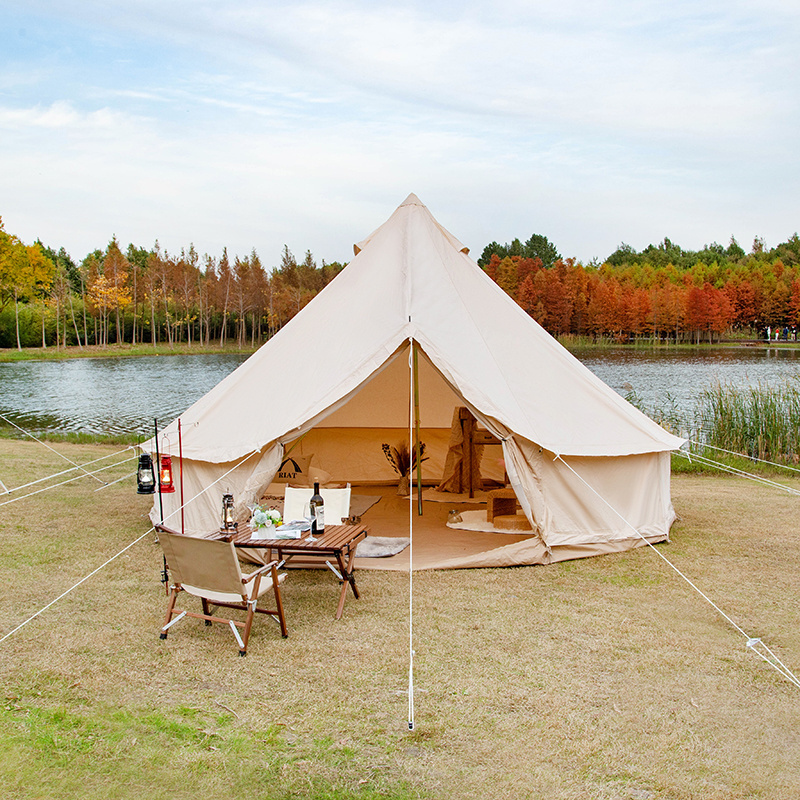 Outdoor Waterproof Four Season Family Camping Winter Glamping Cotton Canvas Yurt Tent With Mosquito Screen