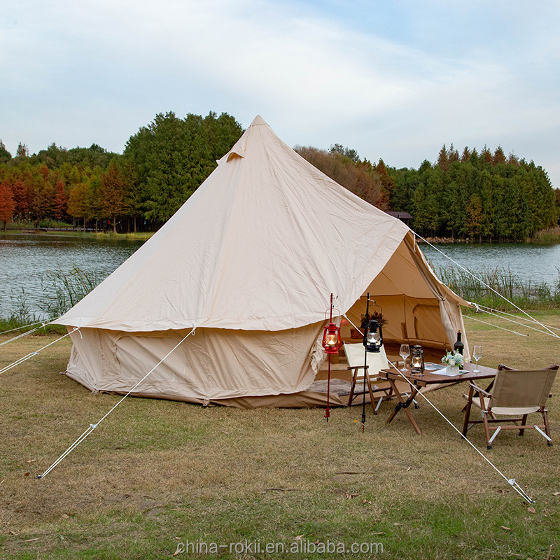 Outdoor Waterproof Four Season Family Camping Winter Glamping Cotton Canvas Yurt Tent With Mosquito Screen