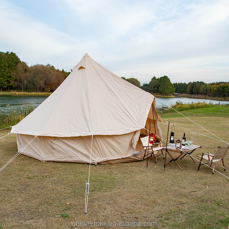 Outdoor Waterproof Four Season Family Camping Winter Glamping Cotton Canvas Yurt Tent With Mosquito Screen