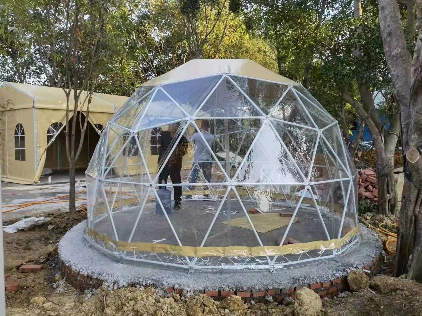 Outdoor waterproof 4 5 6 7 8 m glamping deodesic dome tent big transparent igloo dome house tent