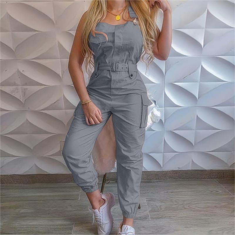 TF8H233 Wholesale Summer Bodycon Cargo Jumpsuit Fashion Multi Pockets One Piece Jumpsuit For Women Plus Size Playsuits Bodysuit