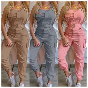 TF8H233 Wholesale Summer Bodycon Cargo Jumpsuit Fashion Multi Pockets One Piece Jumpsuit For Women Plus Size Playsuits Bodysuit