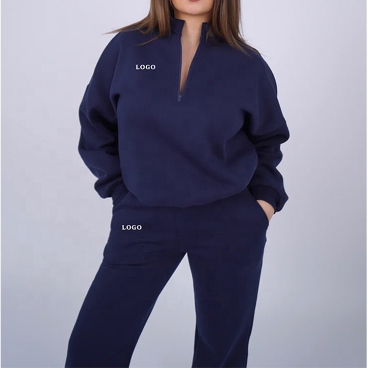 F230239 Custom Logo Women's Thick Fleece Sports Wear Two Pieces Zip Up Sweatshirt Jogger Sweatpants Set Tracksuits Hoodie Set