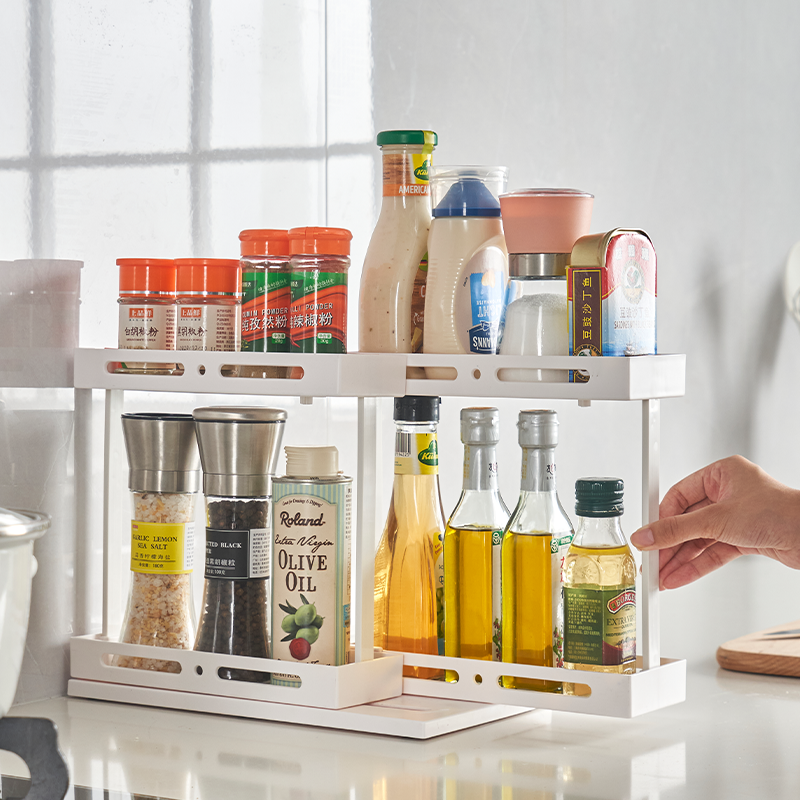 Pull out Rotating Spice Rack Organizer for Cabinet Rotate Makeup Organizer Slide Bottle Box Holder Plastic Seasoning Spice Rack