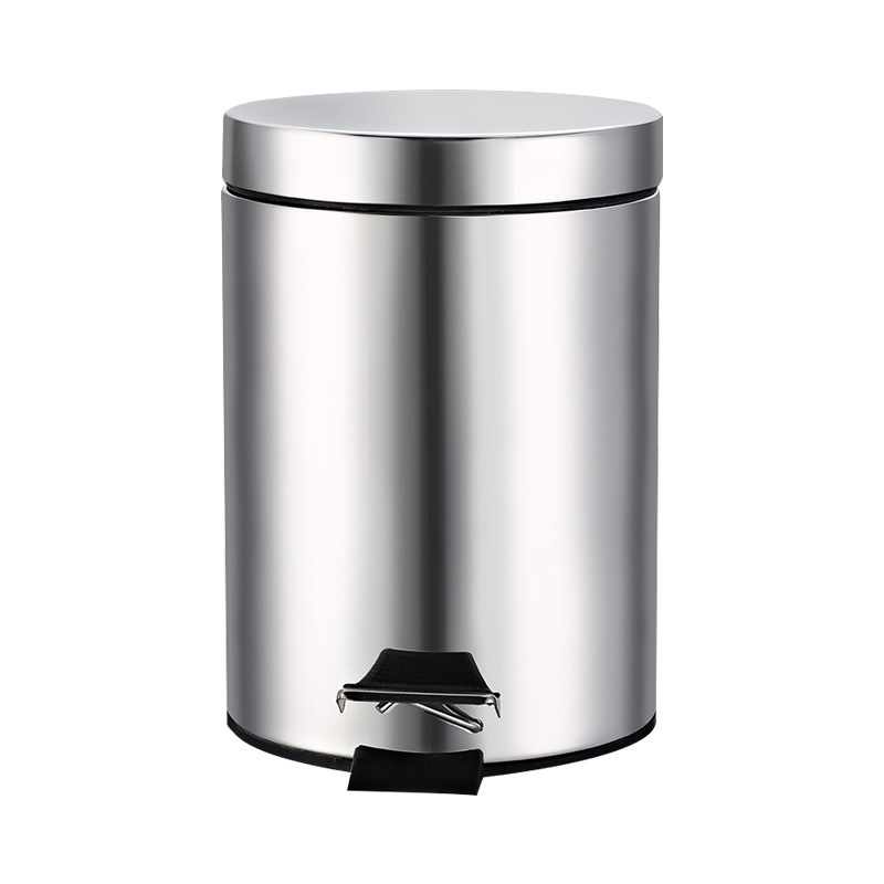 Wholesale round stainless steel pedal trash can household foot pedal bin with plastic inner bucket