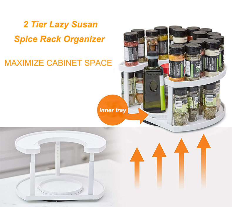 Spice Rack Organizer for Cabinet 2 Tier Lazy Susan Organizer Double ...