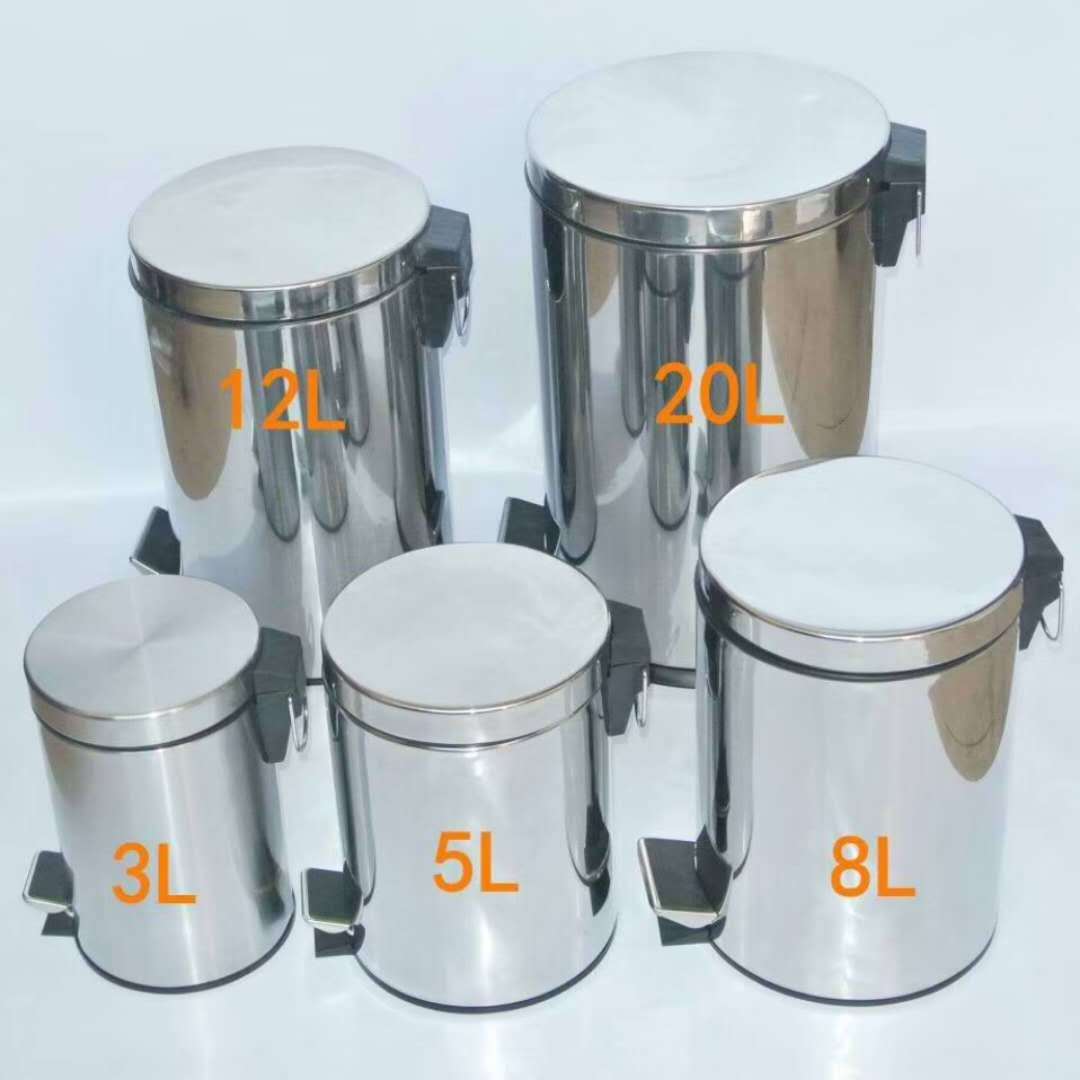 Wholesale round stainless steel pedal trash can household foot pedal bin with plastic inner bucket