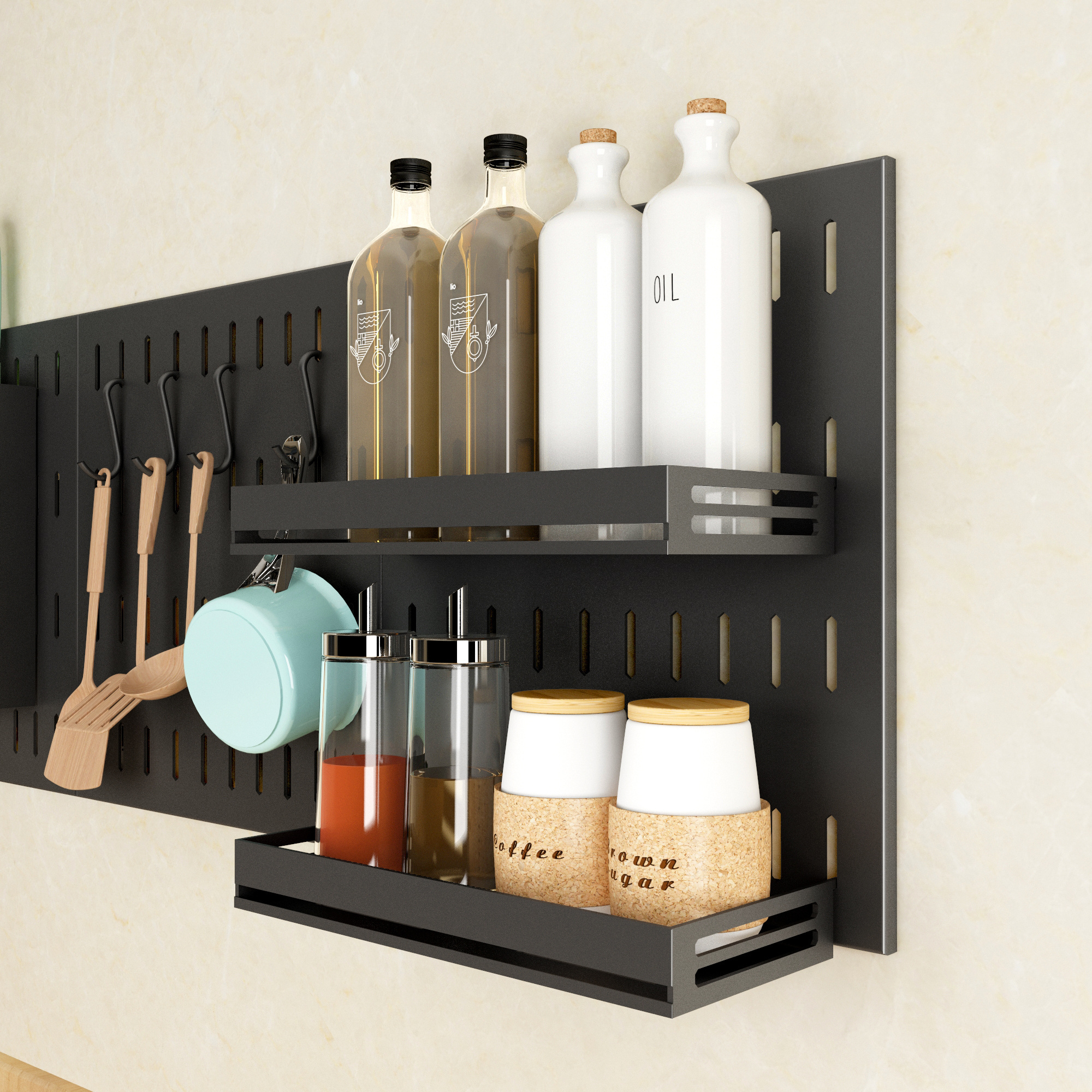 Goldmine multifunctional Wall Mounted Dish Rack pegboard Rack for kitchen utensils cupboard organizer