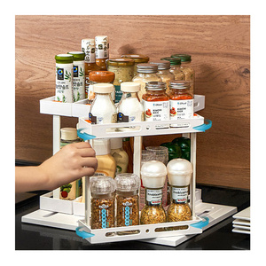 Pull out Rotating Spice Rack Organizer for Cabinet Rotate Makeup Organizer Slide Bottle Box Holder Plastic Seasoning Spice Rack