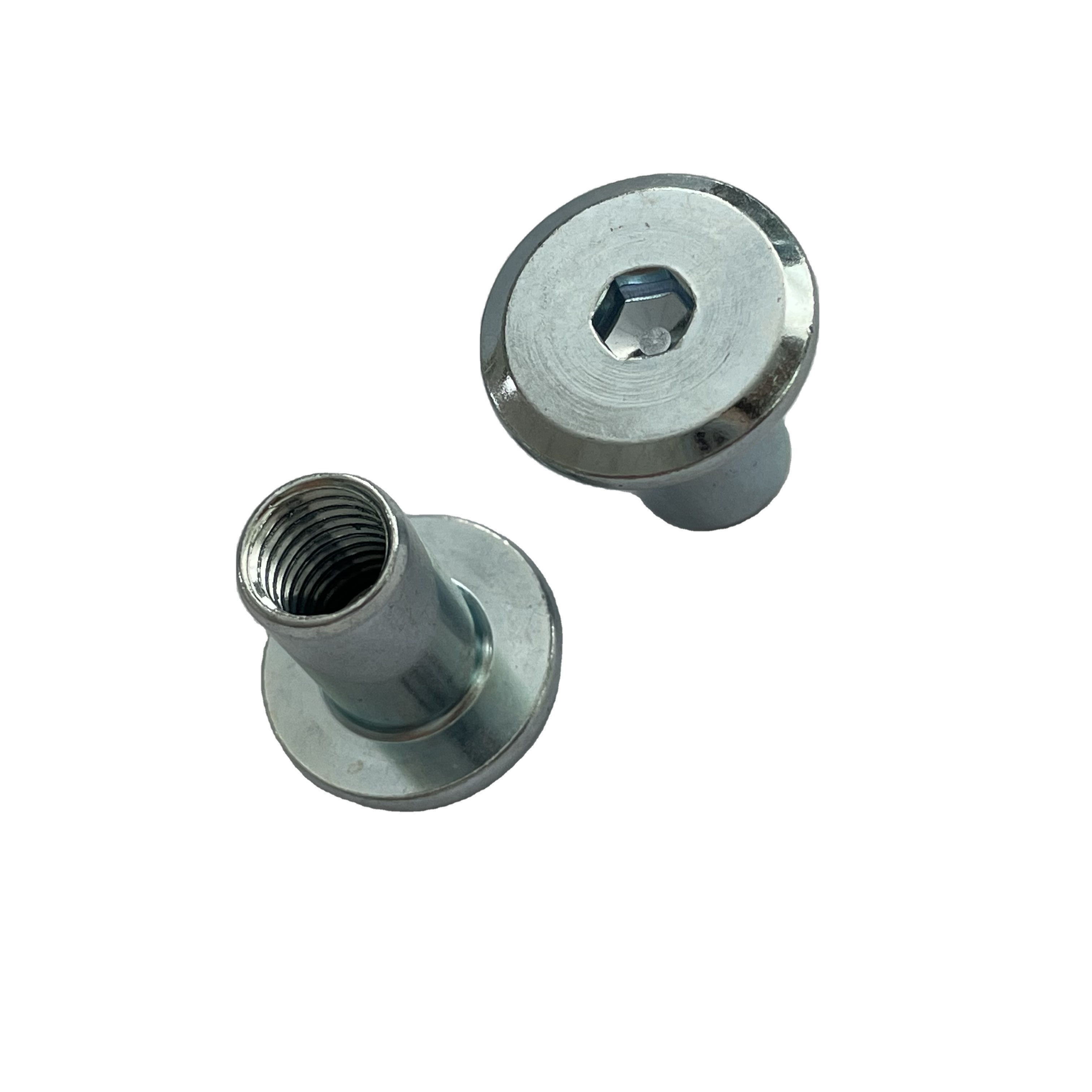 Galvanized Custom Carbon Steel Flat Head Hex Socket Furniture Connector Sleeve Barrel Nut