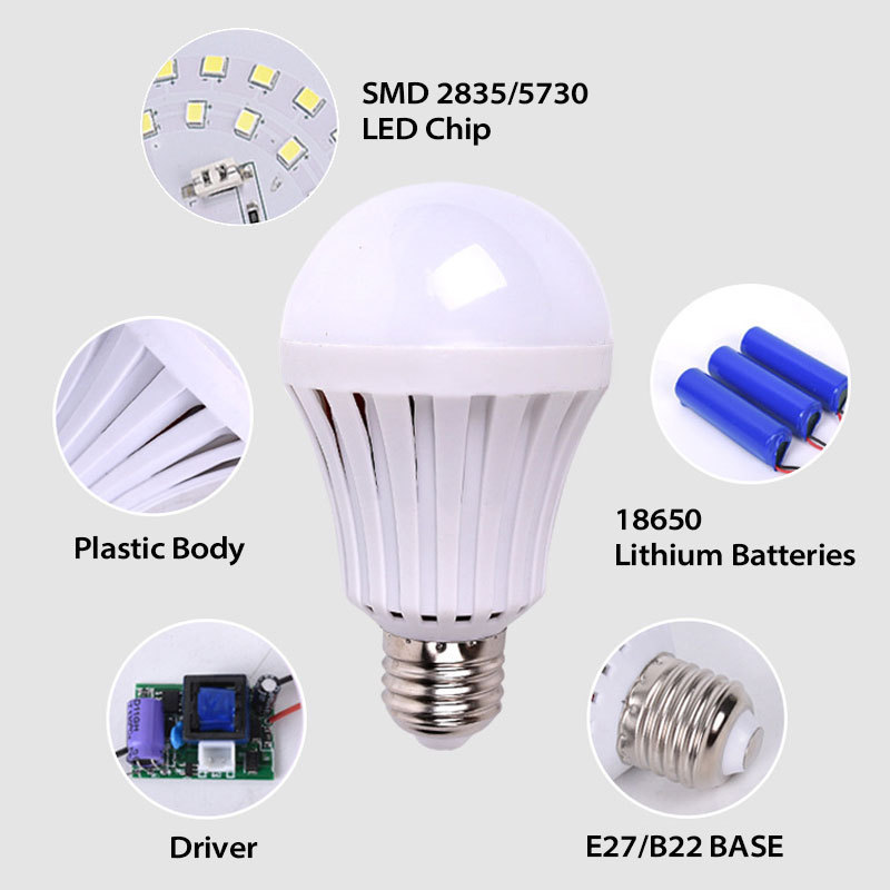 Portable Camping Light 5w 7w 9w E27 B22 Emergency Led Light Rechargeable Battery Lamp Light Bulbs for Outdoor Ni-cd 80 30000