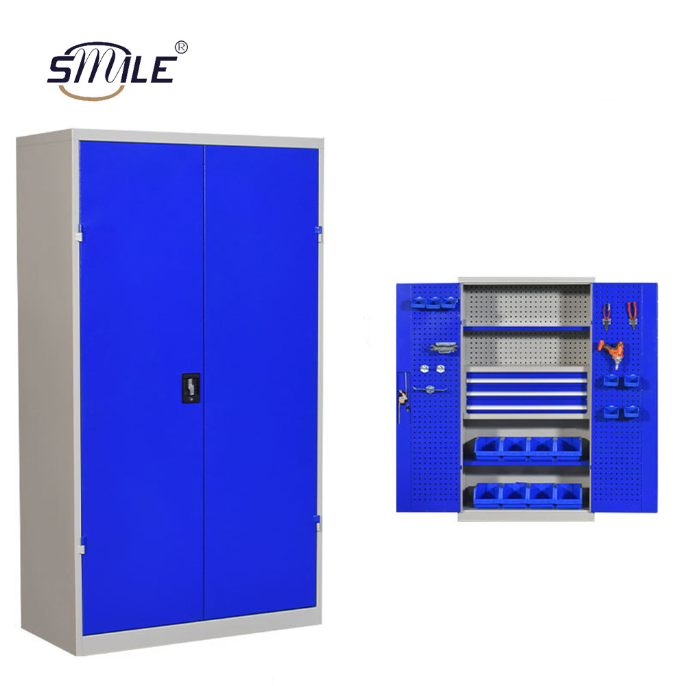 SMILE Workshop Storage Equipment Cabinet 2 Swing Door 2 drawer 3 layer Metal Garage Storage Cabinet Steel Tool Cabinet