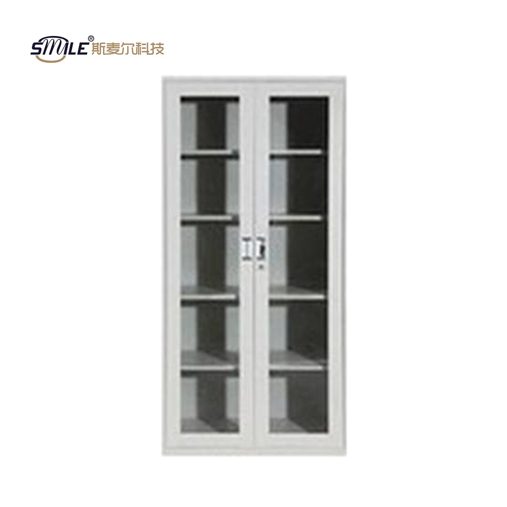 SMILE Office Steel Filing Cupboard 2 Door 5 Layer Vertical Metal Glass Sliding Door Cabinet With Locks