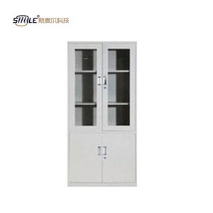 SMILE Office Steel Filing Cupboard 2 Door 5 Layer Vertical Metal Glass Sliding Door Cabinet With Locks